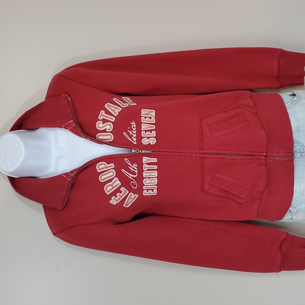 Aeropostale Red Zip Up High Collar Sweatshirt With Pink Sparkle Stitched…